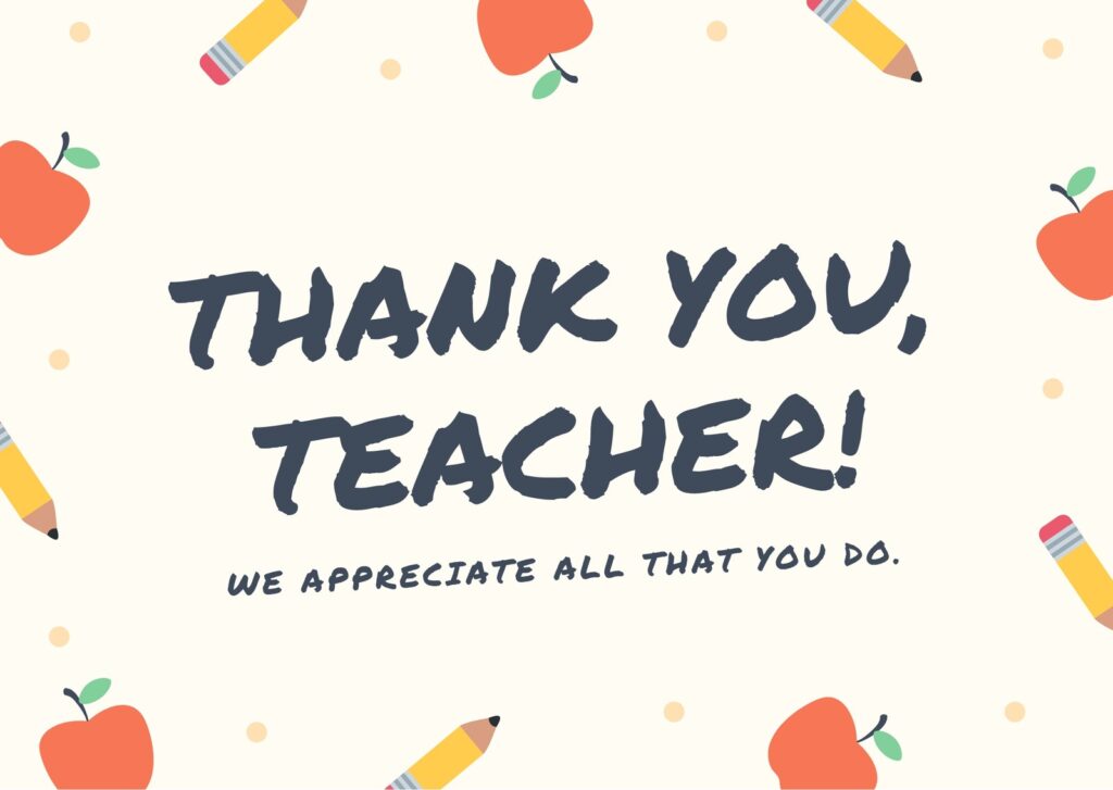 thank you card for teacher