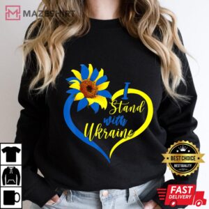I Stand With Ukraine Love Heart Sunflower Ukrainian Flag T-Shirt
