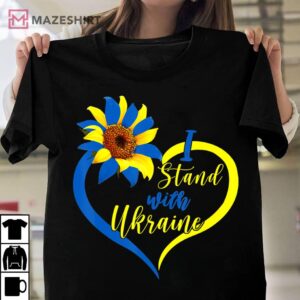 I Stand With Ukraine Love Heart Sunflower Ukrainian Flag T-Shirt