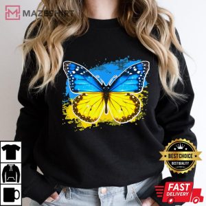 Ukraine Flag Butterfly I Stand With Ukraine Women black sweatshirt
