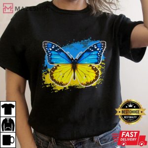 Ukraine Flag Butterfly I Stand With Ukraine Women black t shirt 2