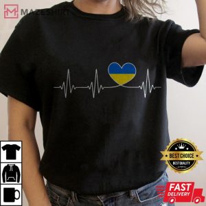 1Ukraine Love Heartbeat Flag Stand With Ukraine Women black t shirt 2