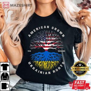 Stand With Ukraine American Grown with Ukrainian Roots Women black t shirt 2