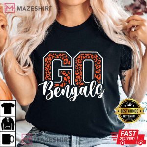 Go Bengals Leopard Football iron cheerleader Women black t shirt 2