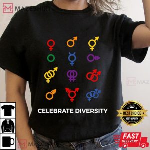 Celebrate Diversity Gender Symbols Stuff for LGBT Gay Pride Women black t shirt 2