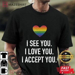 I see love accept you with rainbow heart for pride month Men black t shirt 3