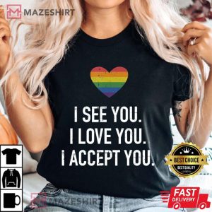 I see love accept you with rainbow heart for pride month Women black t shirt 2