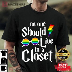 No One Should Live In A Closet LGBT Gay Pride Men black t shirt