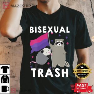 Womens Bisexual Trash Shirt Gay Pride Rainbow LGBT Raccoon Possum V Neck Men black t shirt 2
