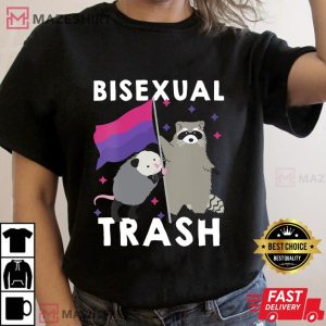 Womens Bisexual Trash Shirt Gay Pride Rainbow LGBT Raccoon Possum V Neck Women black t shirt