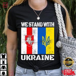 Belarusian Support Ukrainian We Stand With Ukraine Belarus Premium Women black t shirt 2