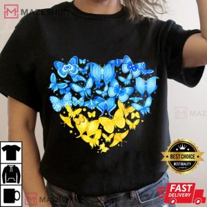 Heart Heart Ukraine shirt Butterfly I Stand With Ukraine T Shirt Women black t shirt 2
