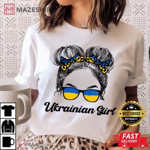 Messy Hair Sunglasses Ukrainian Girl Ukraine Pride Patriotic Women white t shirt
