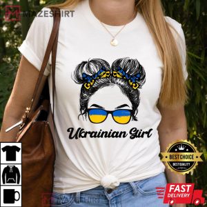 Messy Hair Sunglasses Ukrainian Girl Ukraine Pride Patriotic Women white 2 t shirt