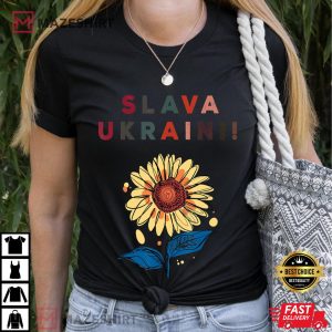 Slava Ukraini Sunflower Support Ukraine Costume Women black t shirt 2