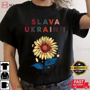 Slava Ukraini Sunflower Support Ukraine Costume Women black t shirt