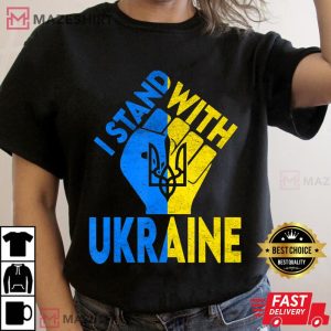 Support Ukraine I Stand With Ukraine Ukrainian Flag Peace Women black t shirt 2