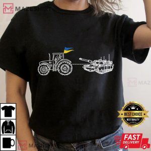 Ukrainian Tractor Pulling Tank Women black t shirt 2