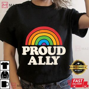 LGBTQ Proud Ally Lesbian Gay Pride LGBT Rainbow Flag Vintage Women black t shirt 2