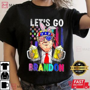 Lets Go Bunny Brandon Happy Easter Day Trump Beer Women black t shirt 2