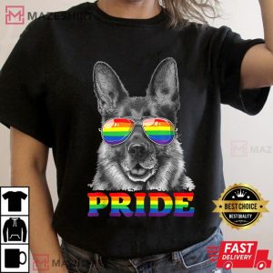 German Shepherd Gay Pride LGBT Rainbow Flag Sunglasses LGBTQ T-Shirt