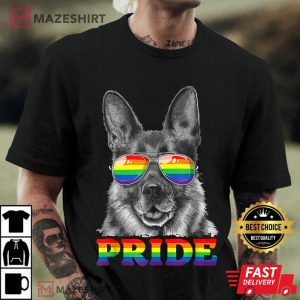German Shepherd Gay Pride LGBT Rainbow Flag Sunglasses LGBTQ T-Shirt