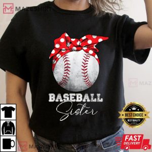 Baseball Sister Vintage Messy Bun Funny Mothers Day Women black t shirt 2