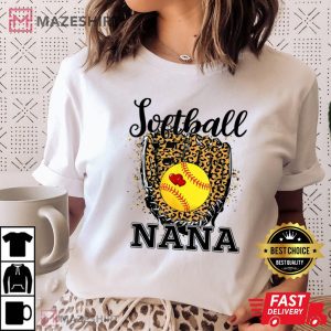 Softball Nana Leopard Game Day Gift For Mother Player Lover Women white 2 t shirt