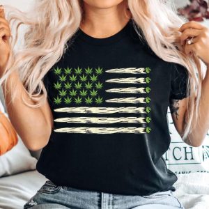 Marijuana Cannabis Pot Flag Joint Smoker 420 Weed Flower Women black t shirt