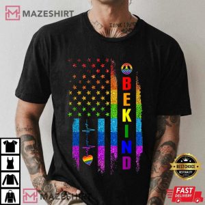 LGBTQ Be Kind Gay Pride LGBT Rainbow American Flag T-Shirt