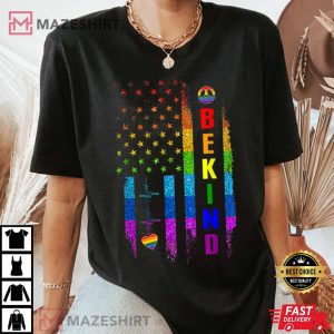 LGBTQ Be Kind Gay Pride LGBT Rainbow American Flag T-Shirt