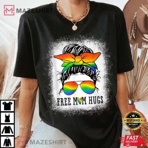 Free Mom Hugs Tshirt Messy Bun Heart LGBT Pride Month Women black