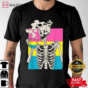 Skeleton Drinking Coffee LGBTQ Pansexual Pride T-Shirt