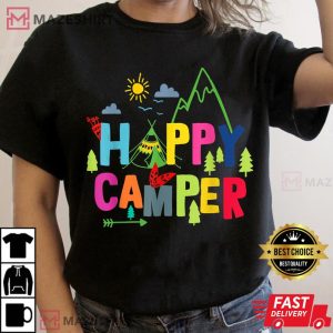 Happy Camper Camping Funny Gift Men Women Kids Women black t shirt 2
