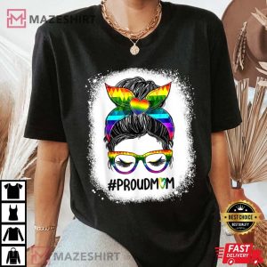 Proud Mom Messy Hair Bun LGBTQ Rainbow Flag Gay Pride Ally Women black1