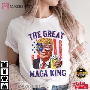 The Great Maga King Funny Trump Beer US Flag Ultra Mega King Women t shirt