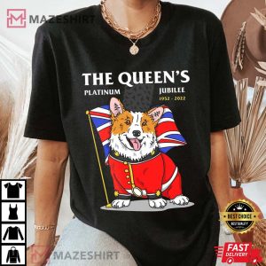 D3 The Queens Platinum Jubilee 2022 Corgi T Shirt Tee Top Queen Elizabeth II shirt