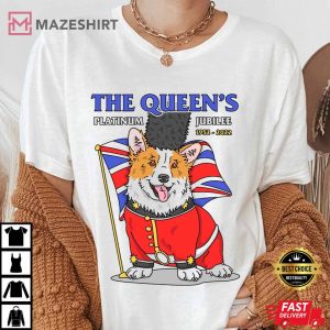 D3 The Queens Platinum Jubilee 2022 Corgi T Shirt Tee Top Queen Elizabeth II tee