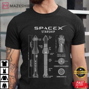 SpaceX Starship T Shirt Blueprint Starship Super Heavy Rocket Shirt Elon Musk Lover Gift