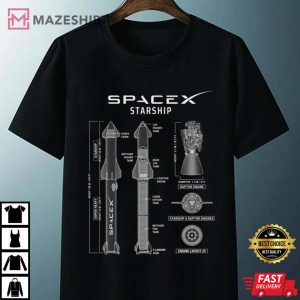 SpaceX Starship T Shirt Blueprint Starship Super Heavy Rocket Shirt Elon Musk shirt