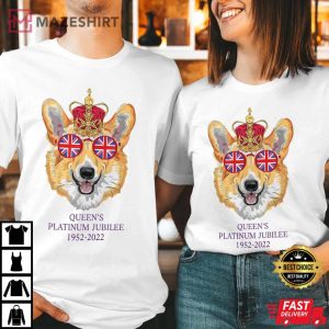 The Queen’s Platinum Jubilee 1952-2022 Corgi Union Jack T-Shirt