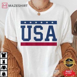 USA T Shirt Women Men Kids Patriotic American Flag July 4th Women white