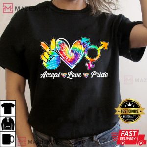 Accept Love Pride Transgender Tie Dye LGBT Pride Month Women black t shirt 2