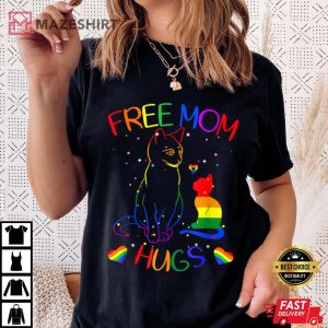 Free Mom Hugs LGBT Cat Gay Pride Rainbow Women black