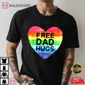 Mens Free Dad Hugs shirt Rainbow Heart Flag Gay LGBT Pride Month Men black t shirt
