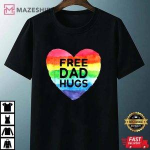 Mens Free Dad Hugs shirt Rainbow Heart Flag Gay LGBT Pride Month Unisex black