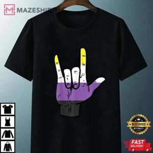 Nonbinary I Love You Hand Sign Language Enby NB Pride Flag Unisex black