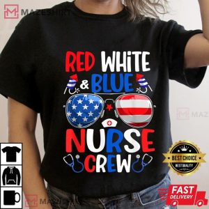 Red White Blue Nurse Crew Sunglasses 4th Of July Women black t shirt 2