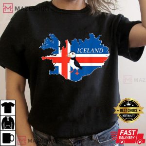 Iceland Bird and Atlantic Puffin Card Women black t shirt 2