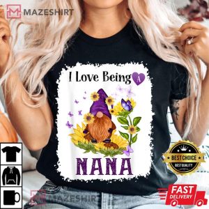 I Love Being A Nana Gnome Sunflower Women black t shirt 2